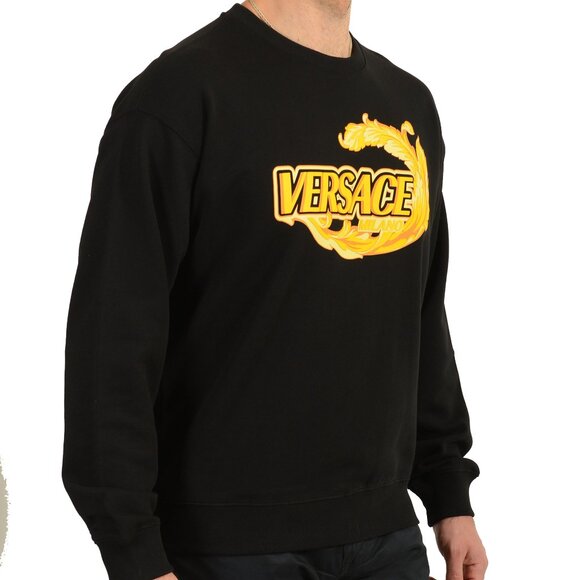 Versace Men's Black & Gold Logo Crewneck Long Sleeve Sweatshirt US XS IT 46 - Picture 2 of 6